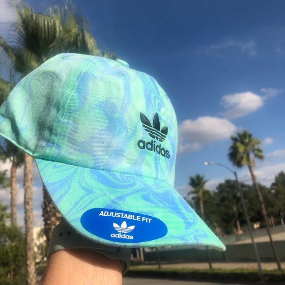 adidas Originals Marble Trefoil Logo Adjustable Baseball Hat Blue Green NEW - Picture 3 of 7
